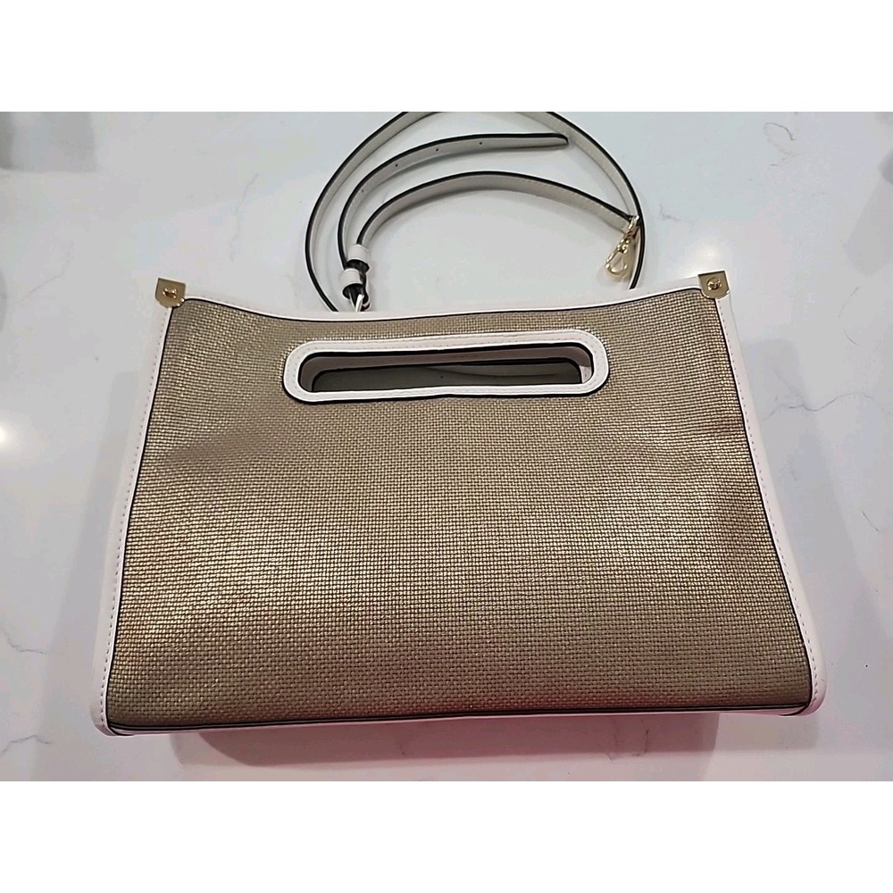 MICHAEL KORS Jane Large Cotton Canvas Clutch Metallic Optic White EUC - Picture 3 of 7
